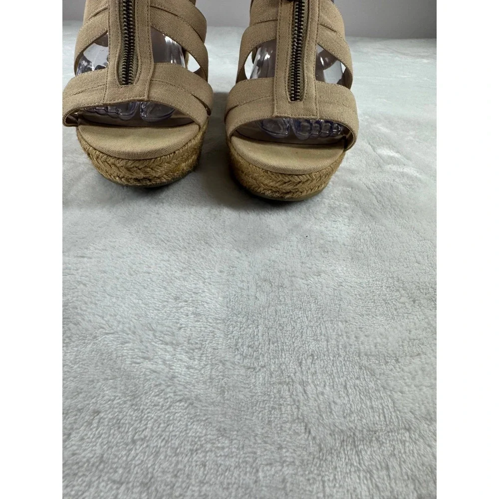 Lauren Ralph Lauren Kelcie Canvas Espadrille‎ Wedge Sandals 9B Women's Beige